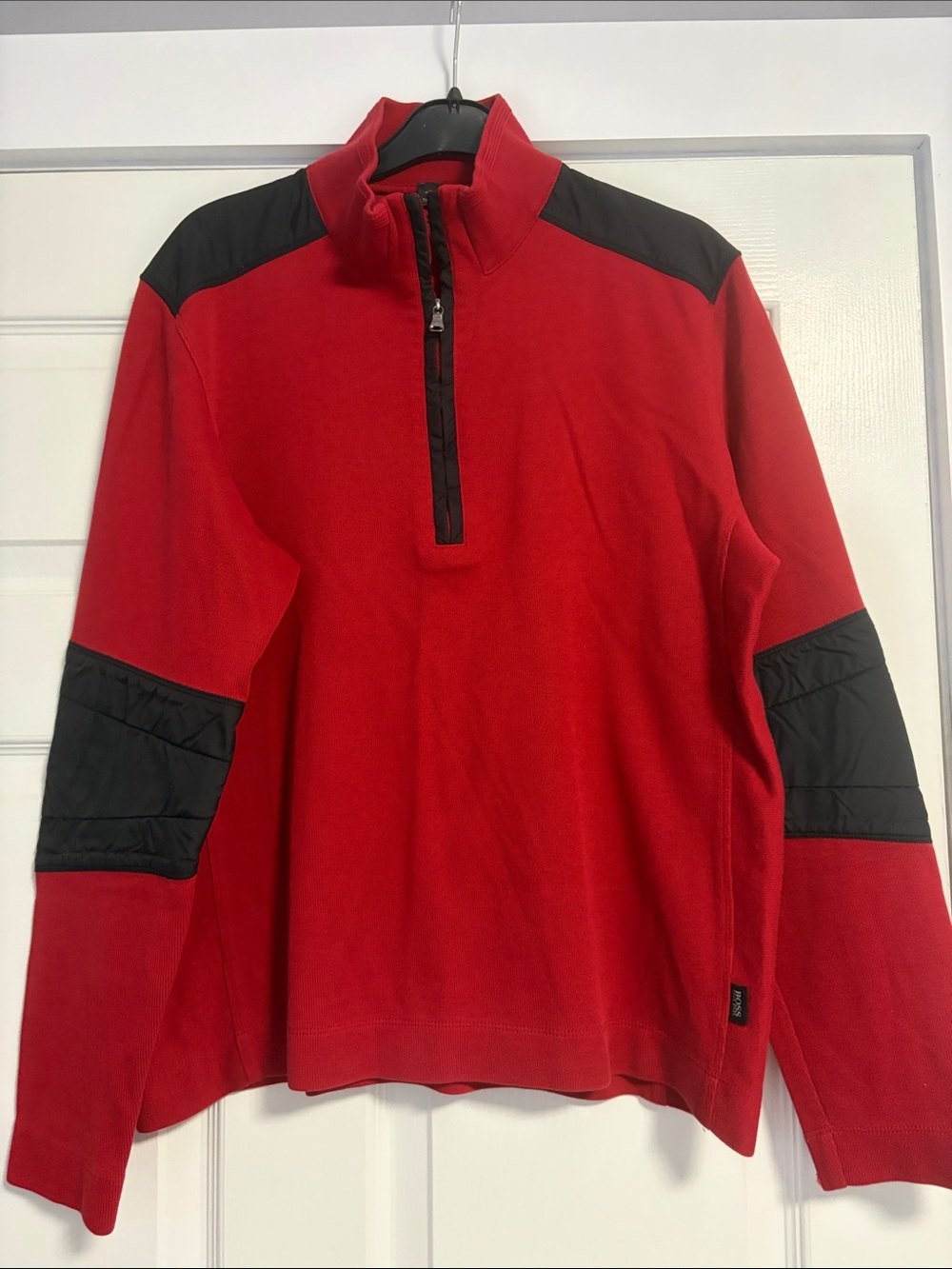 Hugo Boss Red and Black Zip-Neck Sweater